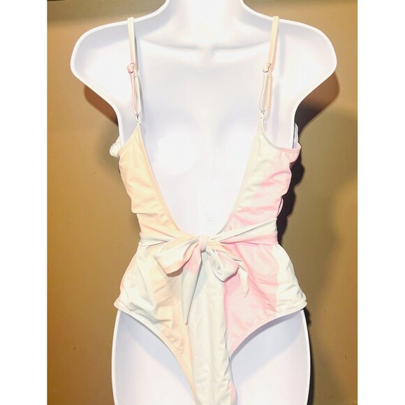 Women’s One Piece Cut-Out Wrap Tie Back Swimsuit - Pastel -  L - Picture 3 of 4